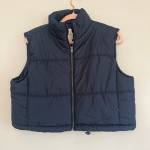 NWT Thread & Supply Cropped Navy Blue Zip Puffer Vest Size Medium